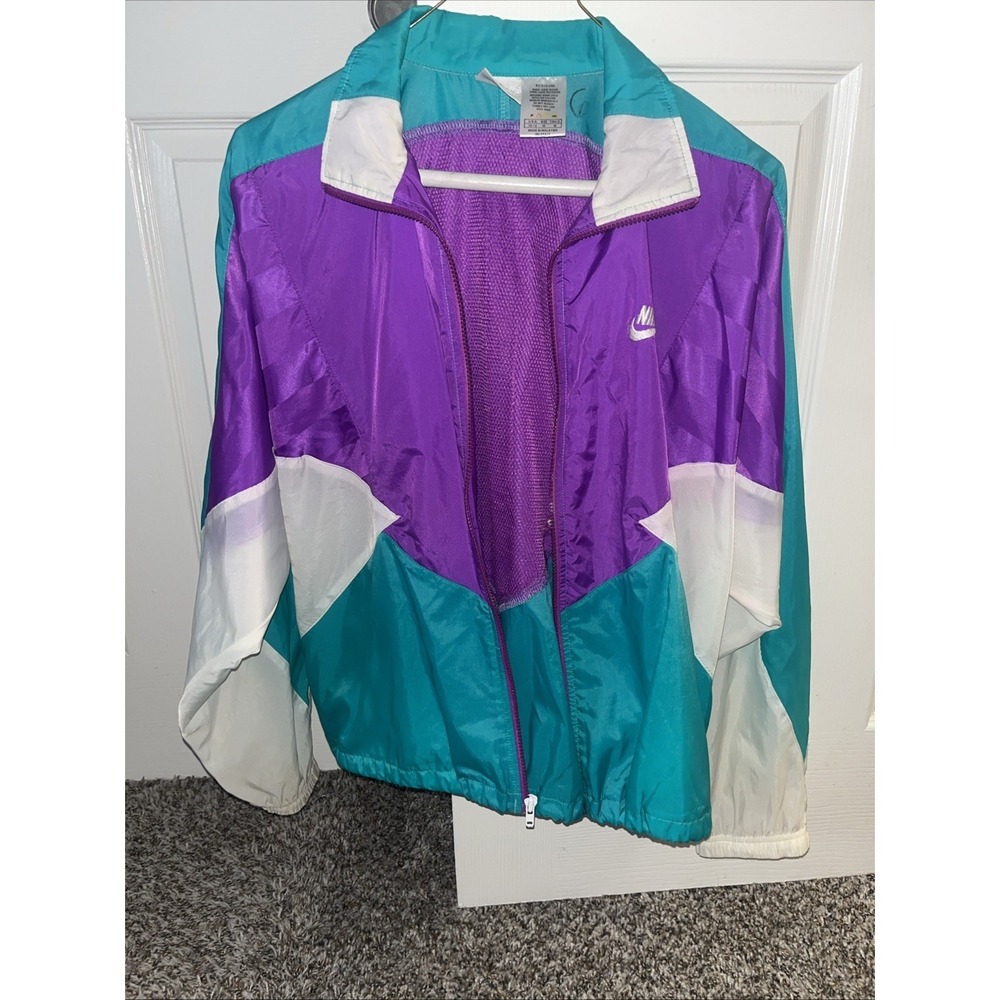 Vintage 80s 90s Nike Gray Tag Swoosh Color Block Windbreaker Jacket M 10-12 - Picture 7 of 12